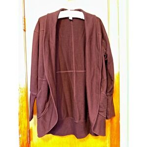 Eddie Bauer Cardigan Sweater Womens M Plum Open Pockets Long Sleeve Casual